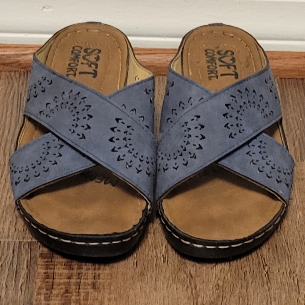 Soft Comfort Memory Foam Heather Blue Comfy & Elegant Stylish Sandal. Sz: 8